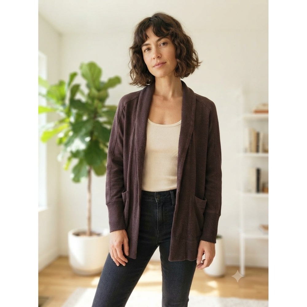 Pact Shawl Collar Cardigan Women Small Plum Purple Good Organic Cotton Pockets